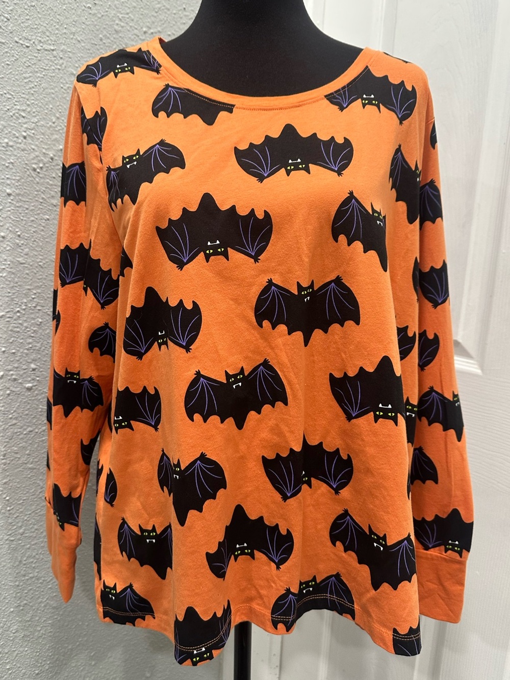 New Bat Print Halloween Pajama Top by Old Navy Womens Plus Size XXL Orange Black